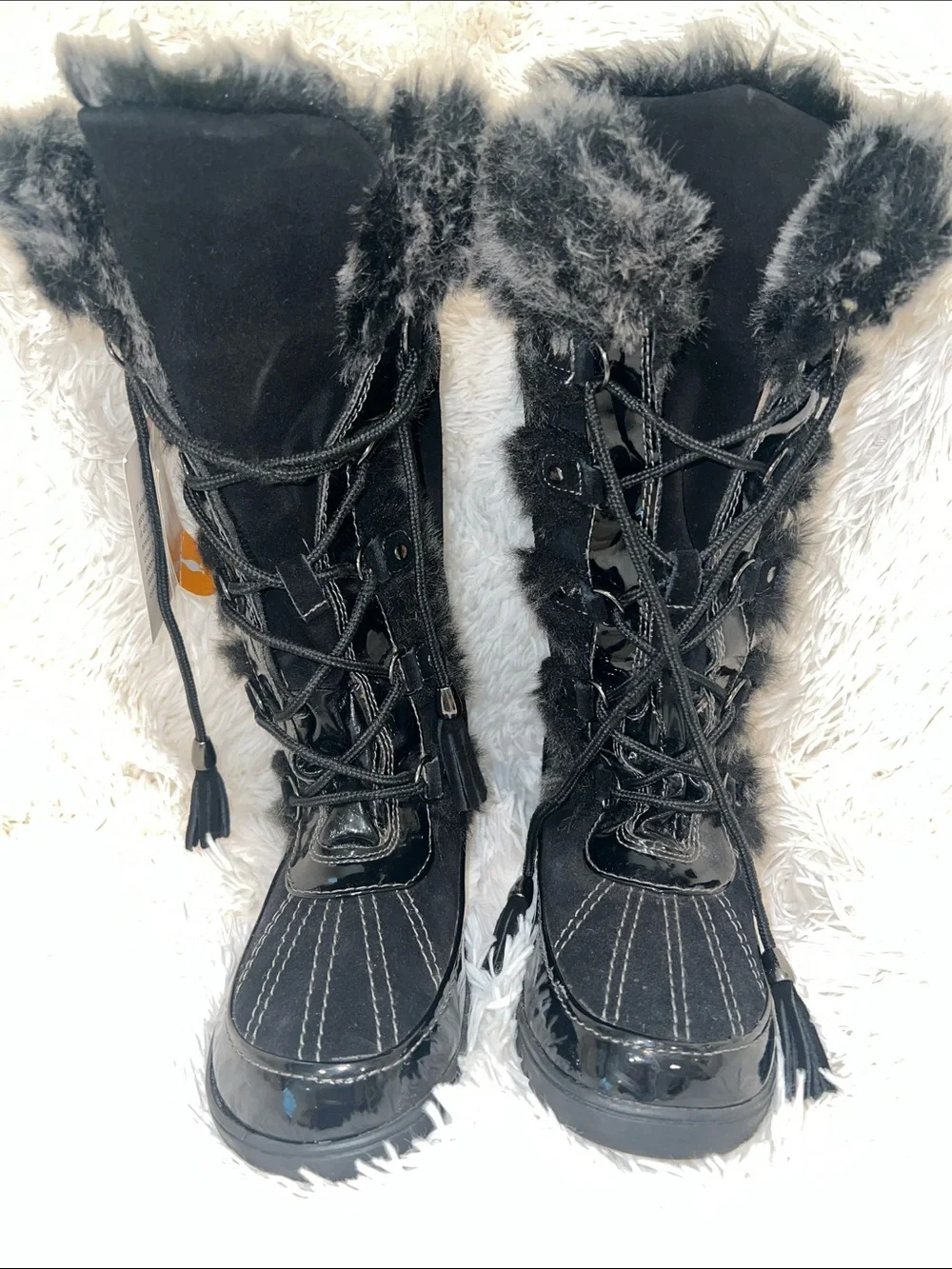 Sporto Black Faux-Fur Trim Lace-Up Winter Boots